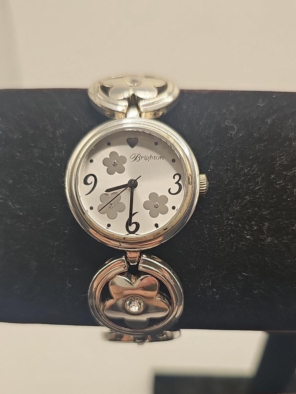 Brighton Silver Floral Bracelet Watch with Crystal Accents.